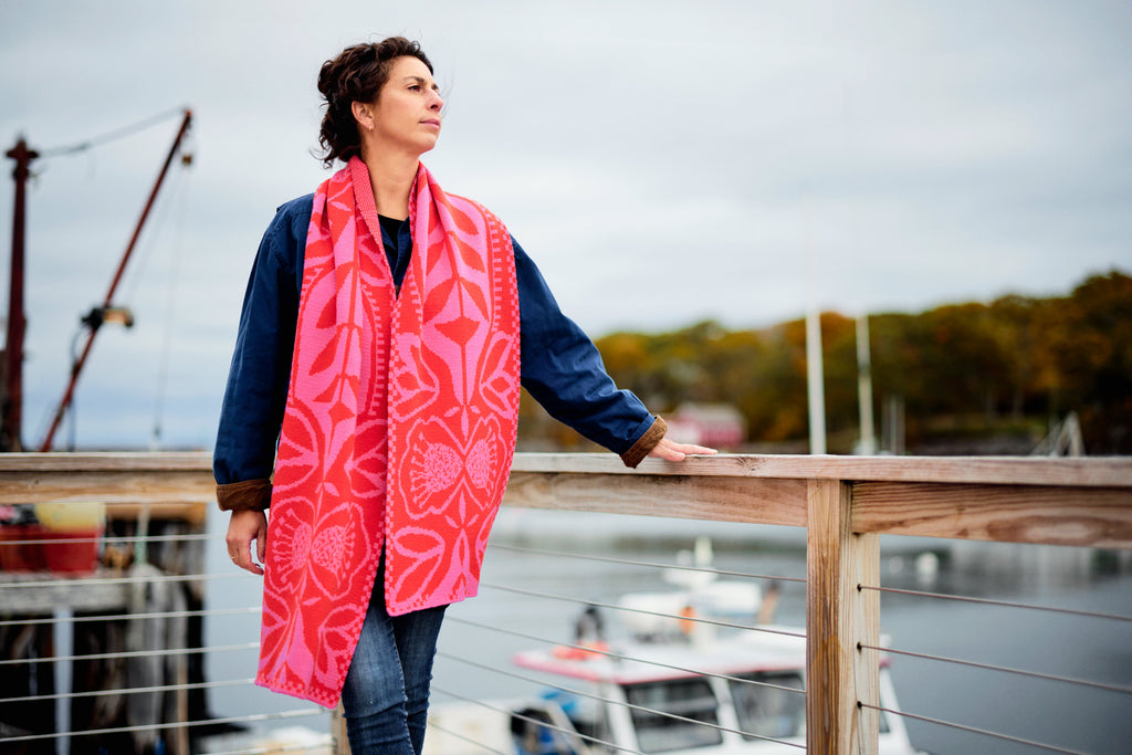"Tomato and Peony" Merino Wool Scarf