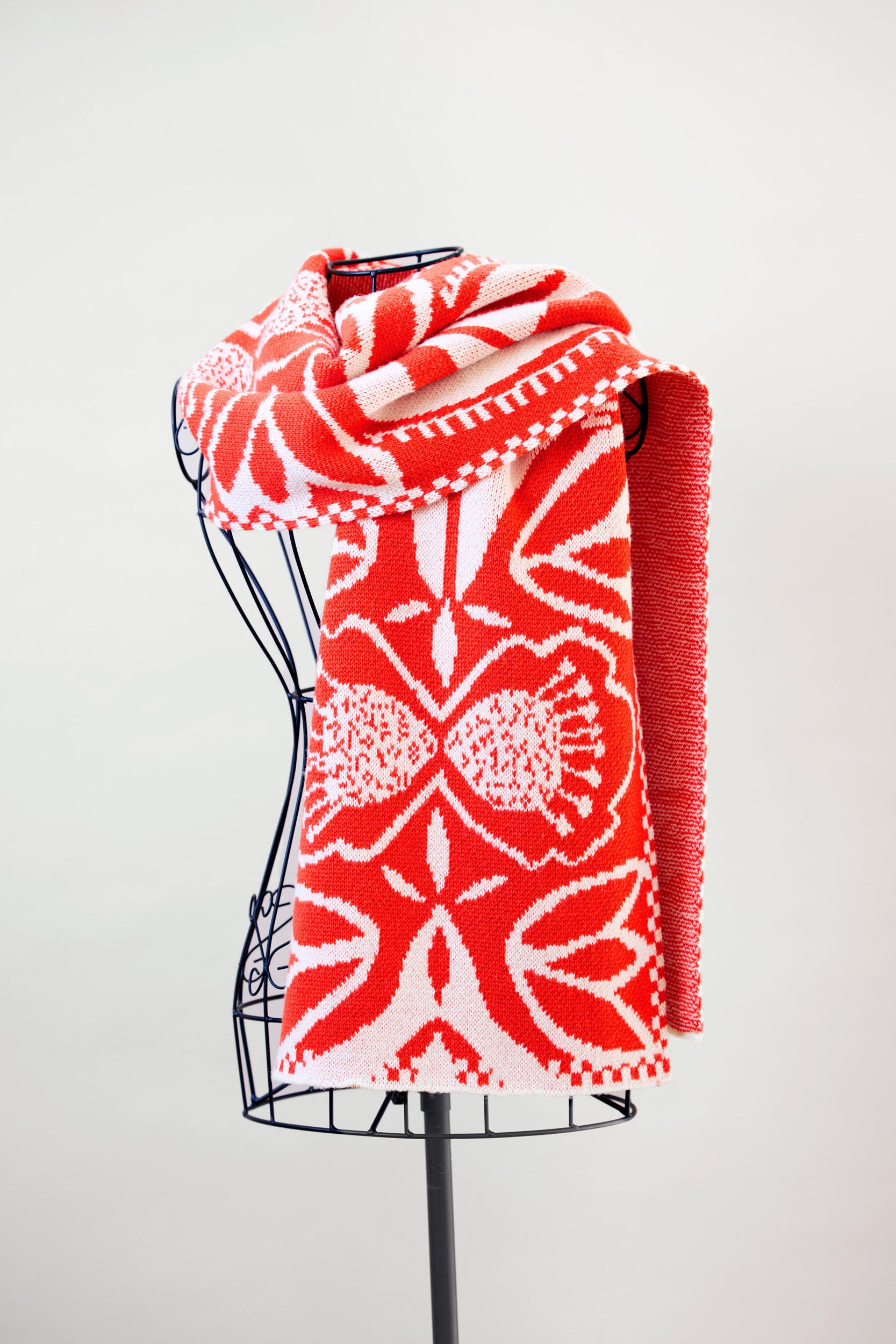 "Silhouette" Red & White Merino Wool Scarf