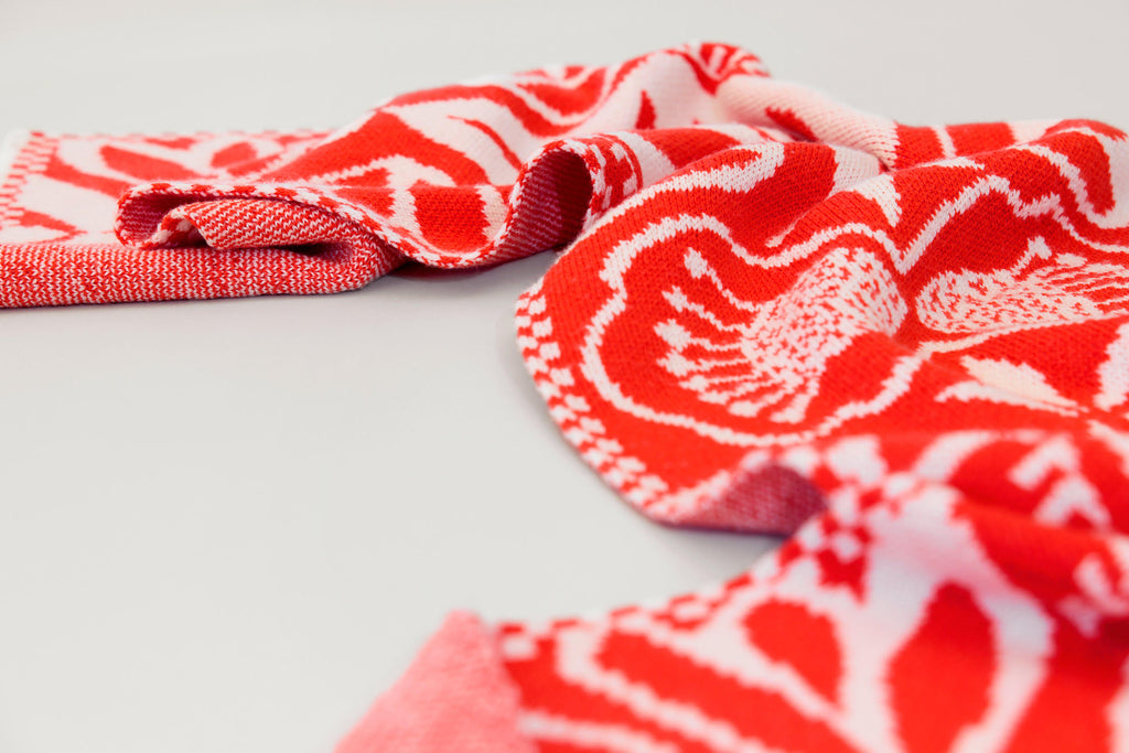 "Silhouette" Red & White Merino Wool Scarf