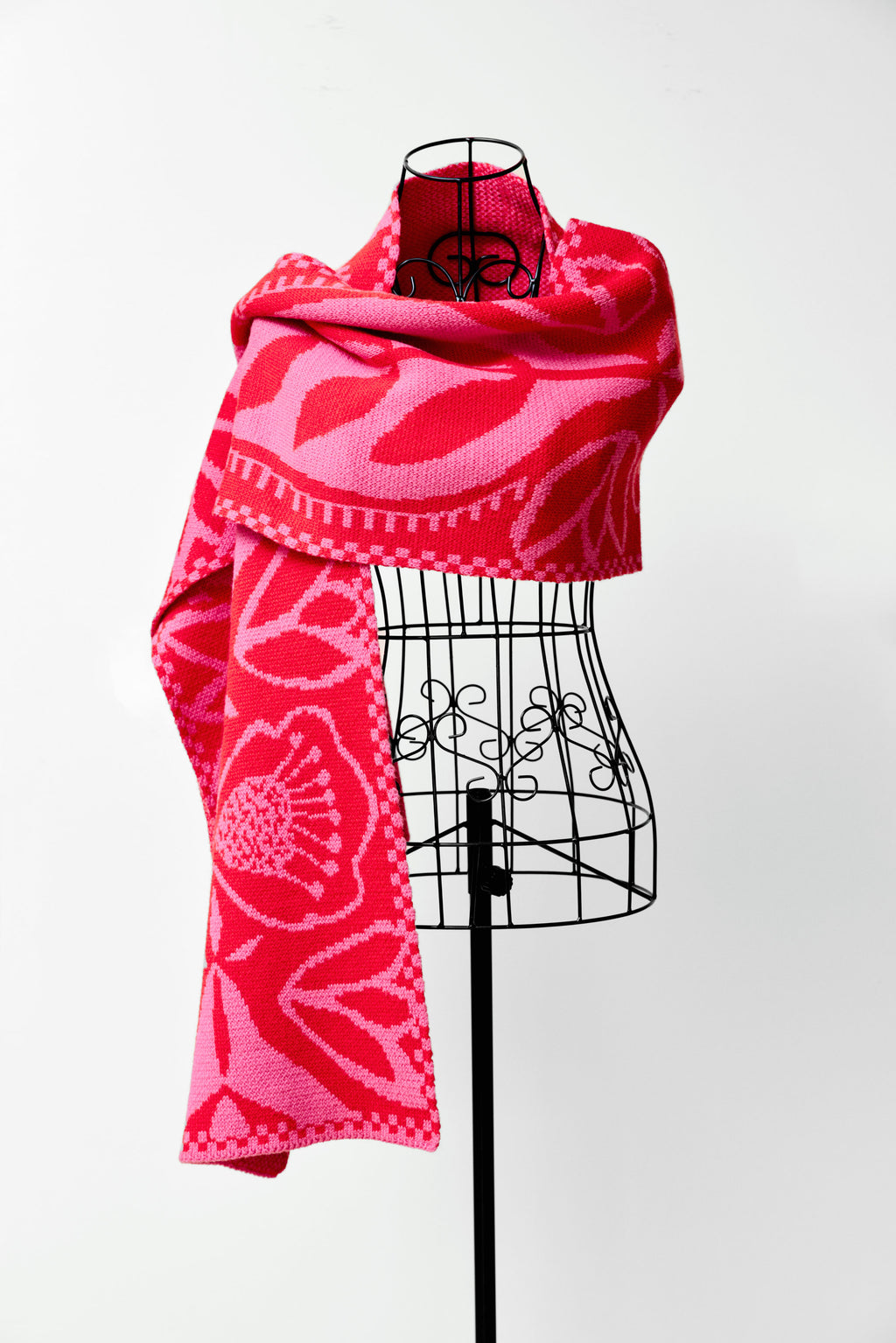 "Tomato and Peony" Merino Wool Scarf