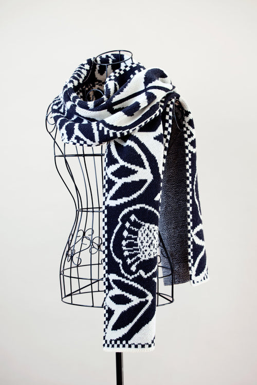 "Silhouette" Black & White Merino Wool Scarf